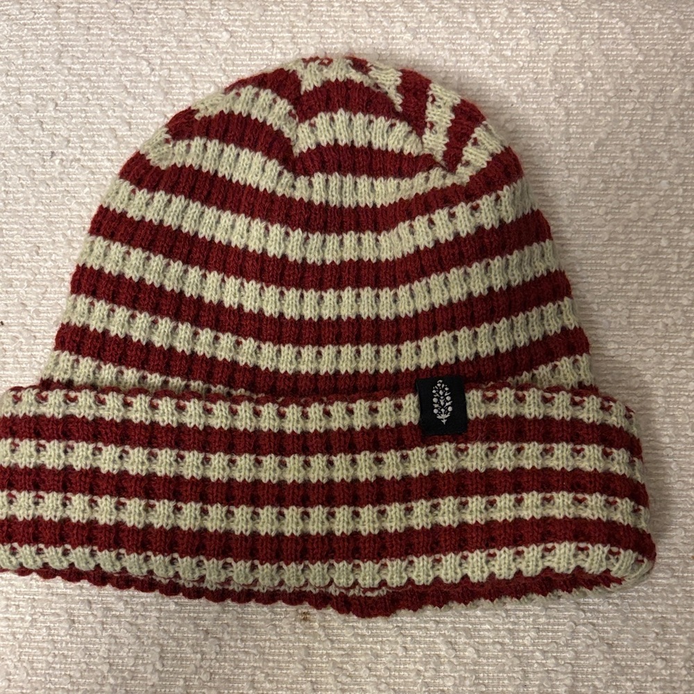 FP Movement by Free People Red and Cream Striped Knit Beanie